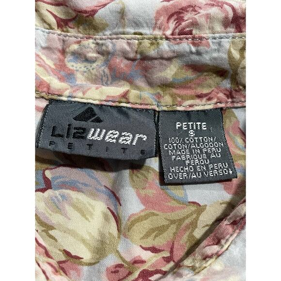 VTG Lizwear Womens Petite Small Floral Button Up Shirt Long Sleeve Top Liz Wear - Picture 6 of 7